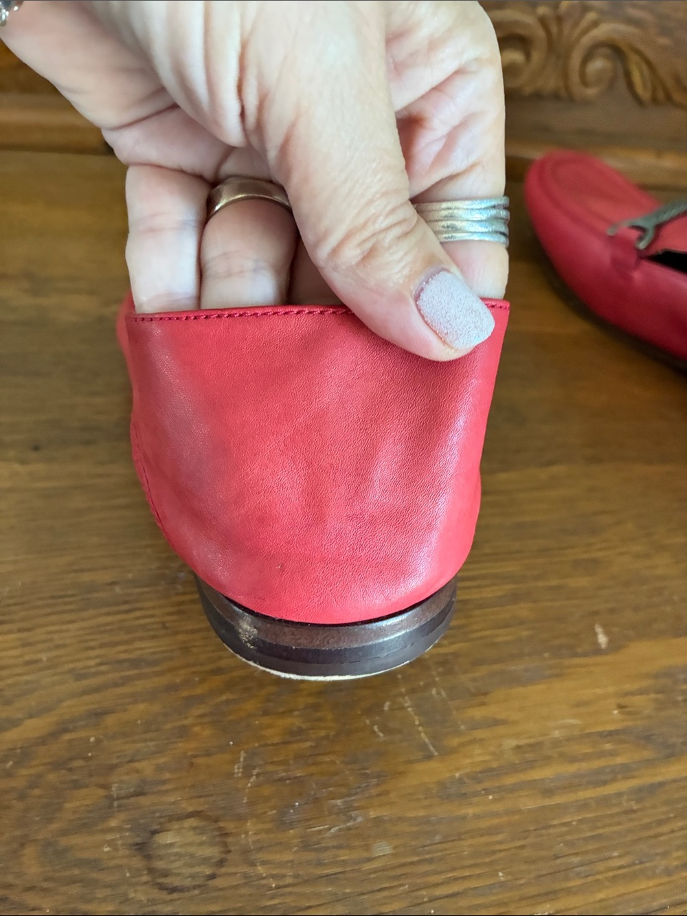 Patricia Nash Red Leather Loafers with Silver-Tone Bit - Picture 7 of 7